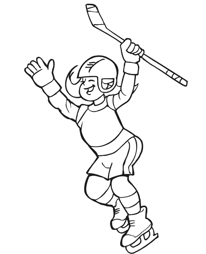 Hockey Coloring Page | Girl Player Celebrating a Goal
