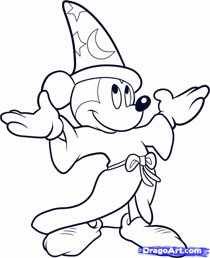 How To Draw Fantasia, Wizard Mickey, Step By Step, Disney - Coloring Home