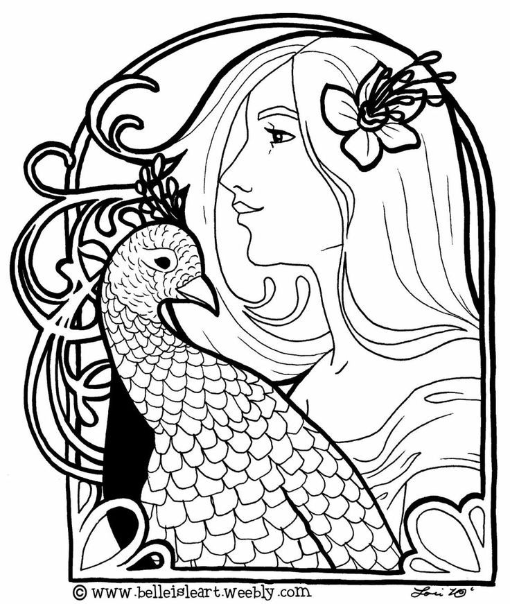 lady and a pheasant | coloring pages