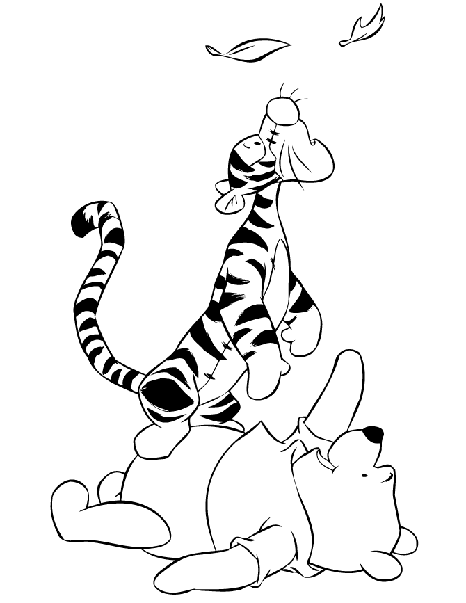 Tigger And Pooh Falling Leaves Coloring Page | Free Printable 