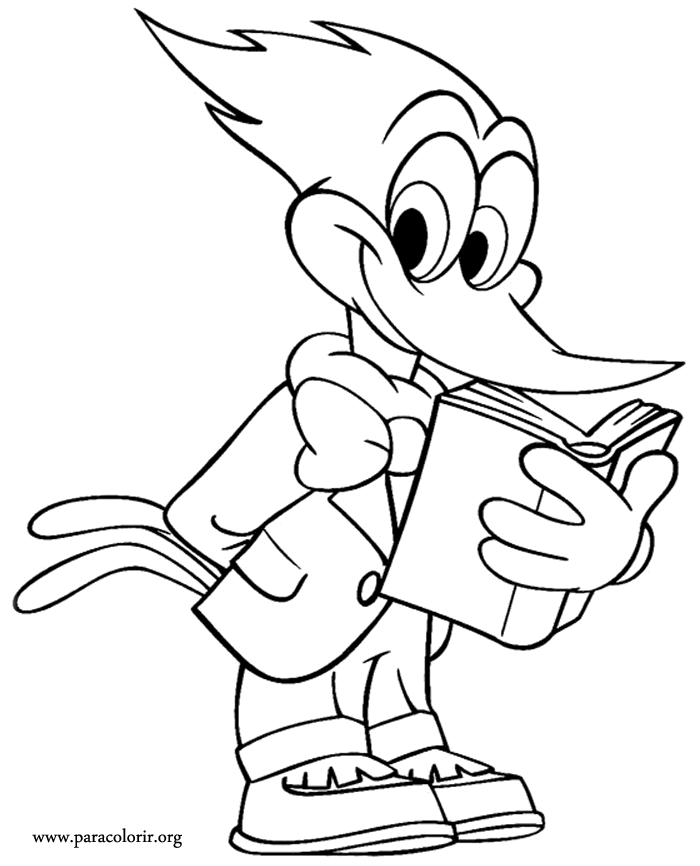 Woody Woodpecker - Woody Woodpecker studying coloring page