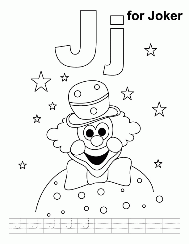 J for joker coloring page with handwriting practice | Download 