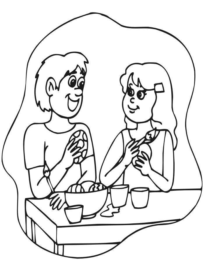 Easter Coloring Page: Painting Easter eggs