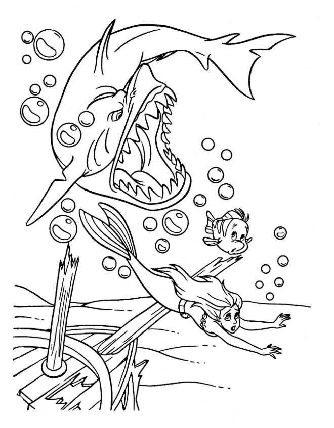 Ariel Running From The Shark « Coloring Pages « Upins Printables