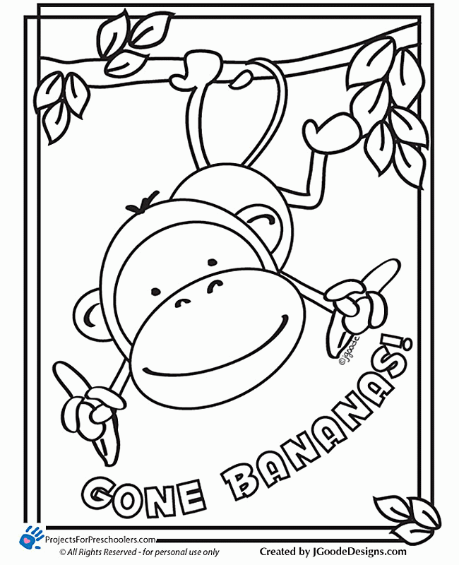 Free Printable monkey coloring page - from ProjectsforPreschoolers.com