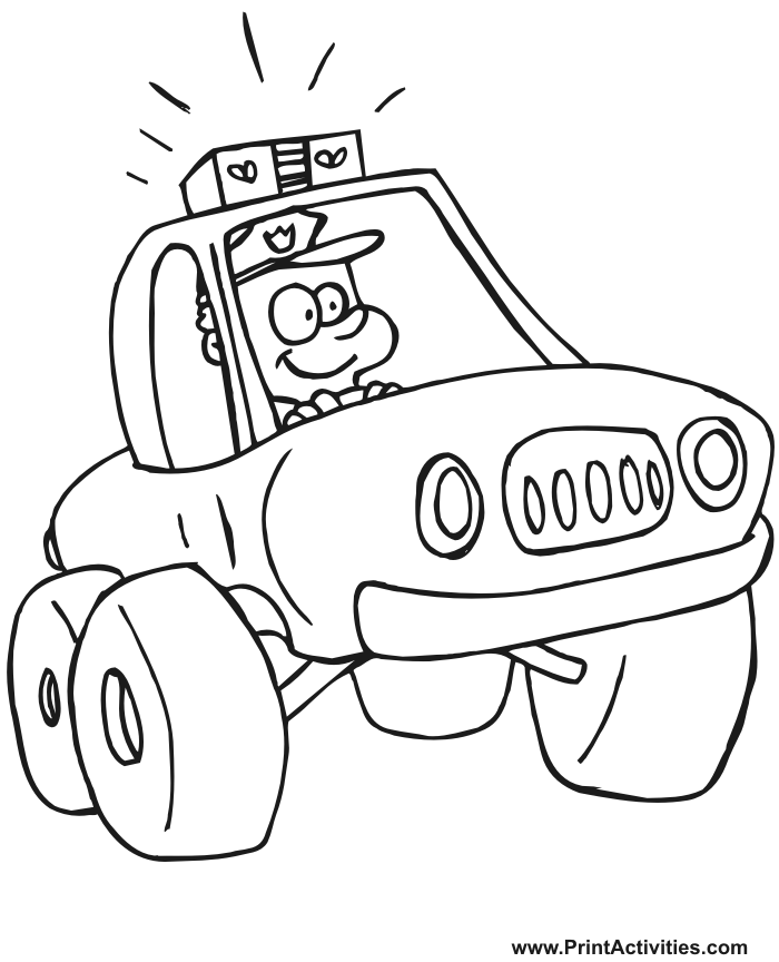 Police Car Coloring Pages | Cartoonish Police Car & Officer | Kids 