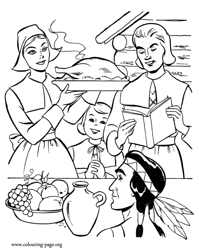 Thanksgiving - Family gathered to the Thanksgiving Day coloring page