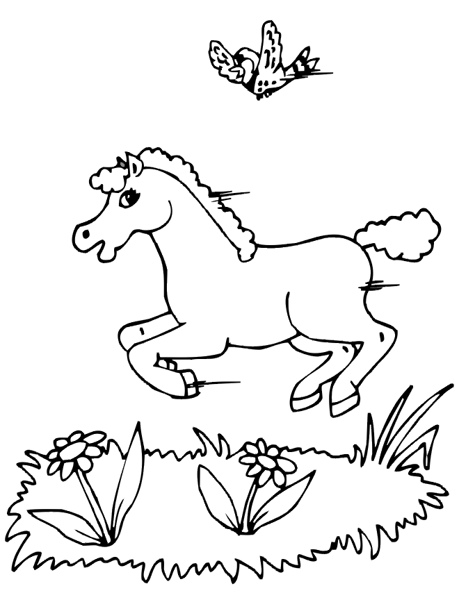 Horse Coloring Page | Bird Flying & Horse Running