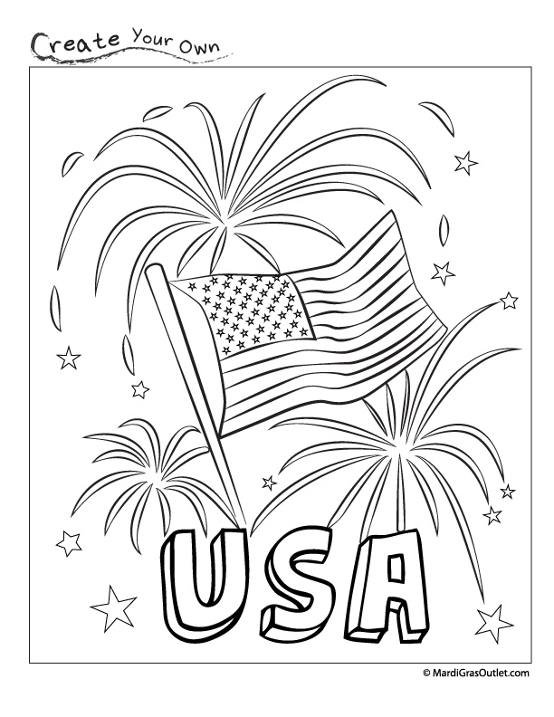 Party Ideas by Mardi Gras Outlet: Happy Fourth-USA Fireworks Coloring Page:  Free Printable