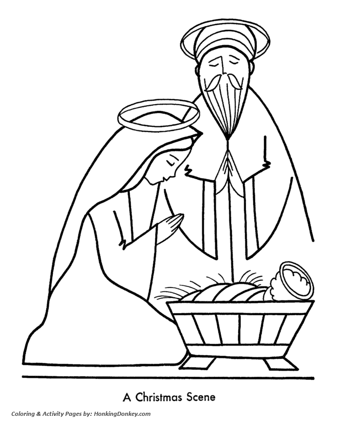 Religious Christmas Bible Coloring Pages - Nativity Scene Coloring 
