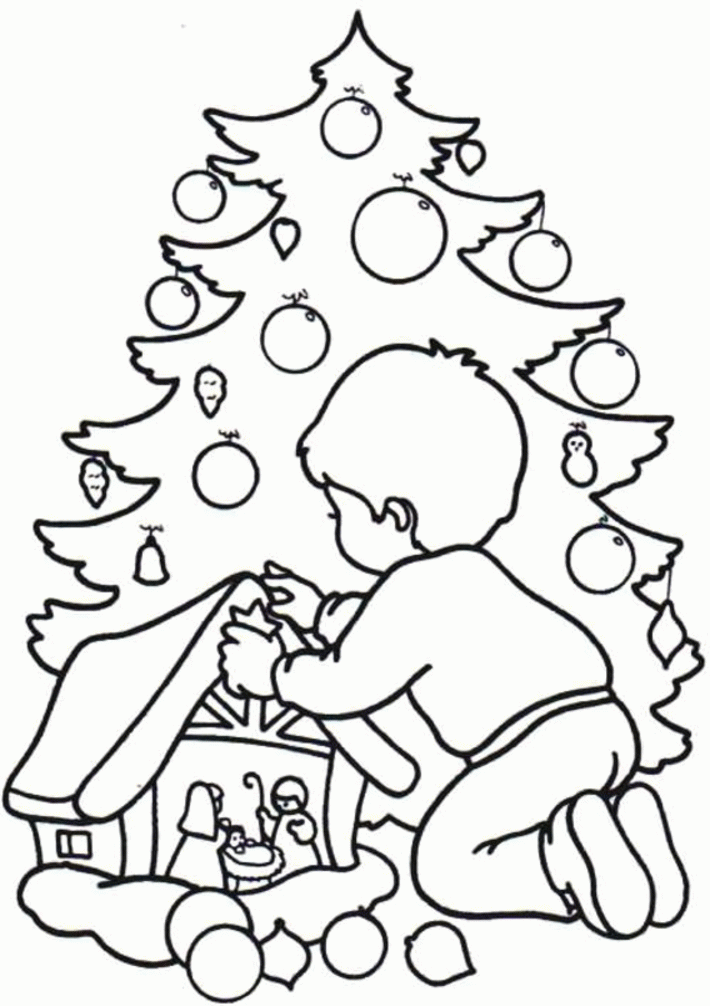 christmas Tree and boy coloring pages | Coloring Pages