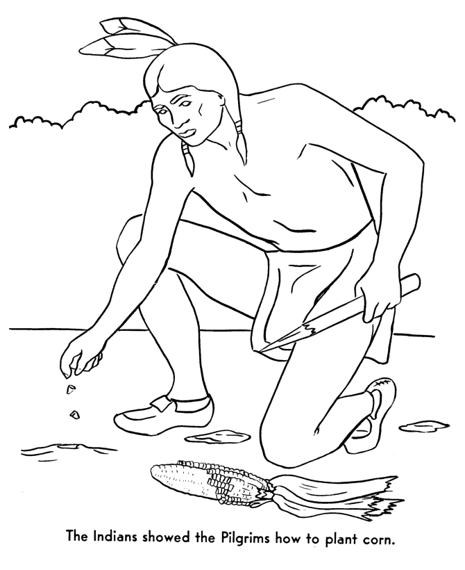 The Pilgrims Coloring pages: Squanto taught the Pilgrims how to 