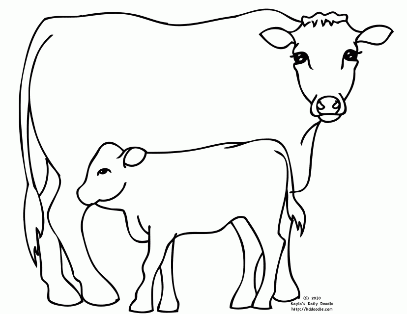 Cow With Bull Calf Sweet Coloring Pages For Kids 225844 Cow 