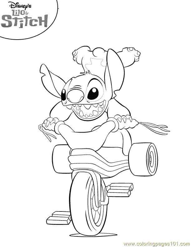 Lilo and Stitch playing bicycle Coloring Page for kids | coloring 