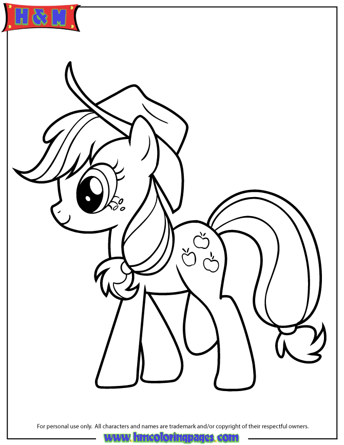 Playful Pony Applejack Wearing Hat Coloring Page | Free Printable 