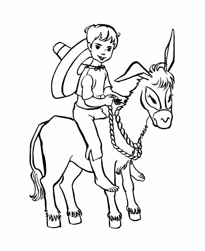 Printable Donkey and Boys Coloring Page - Animals Coloring 