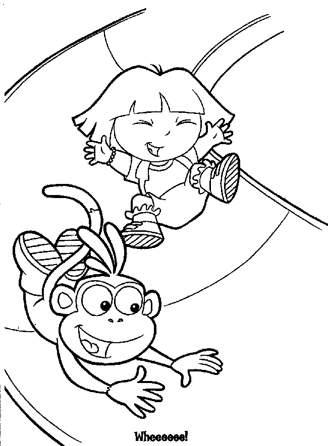 dora and boots on a slide coloring page | Crayon Pages