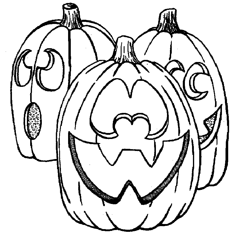 Coloring Pages of Three Halloween Pumpkins | Free Coloring Pages