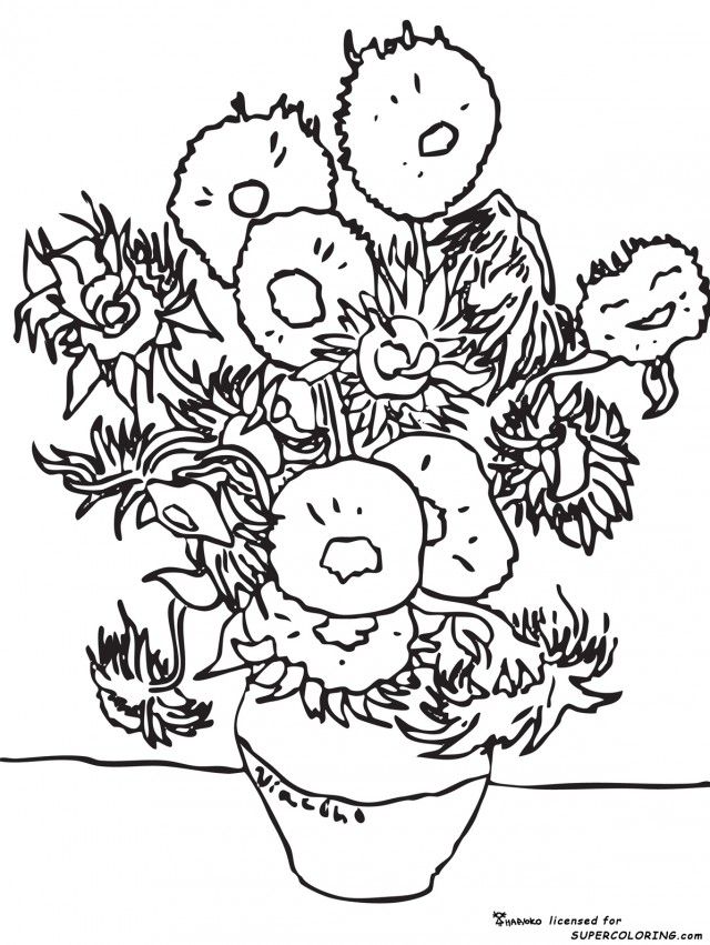 Van Gogh Sunflowers Coloring Page Coloring Online Coloring Games 