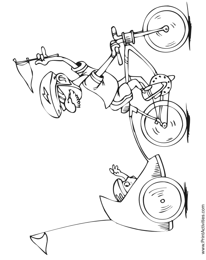 Father's Day Coloring Page: Father pulling bike trailer