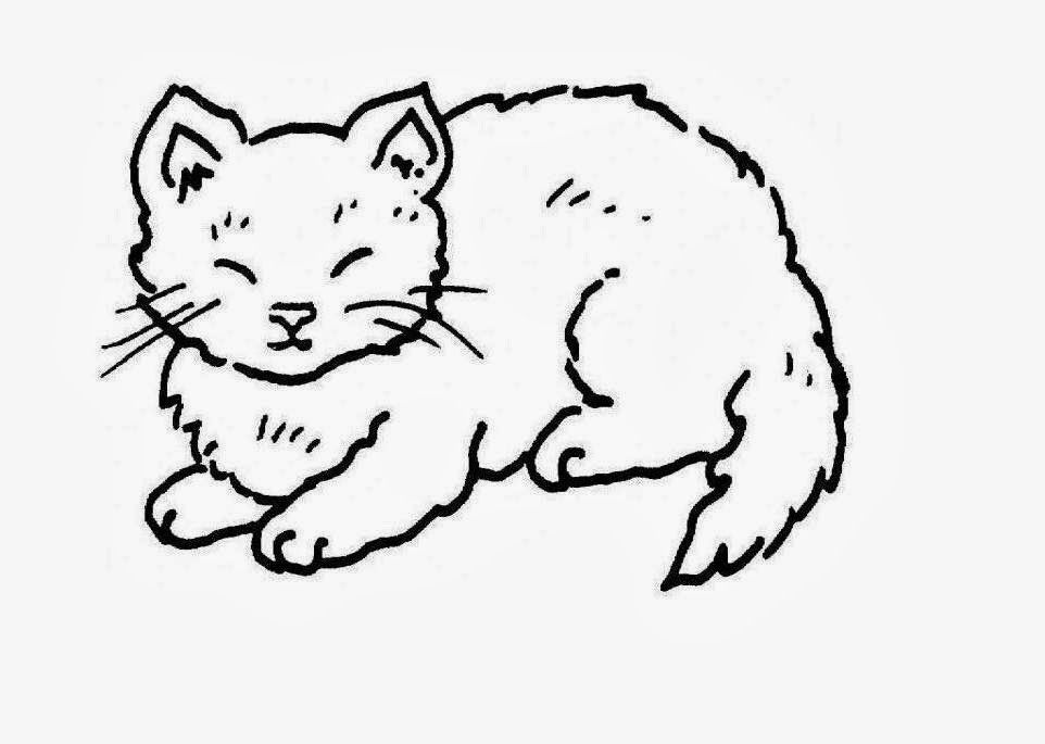 Animal Coloring Cartoon Cat Face Outline Clip Art 