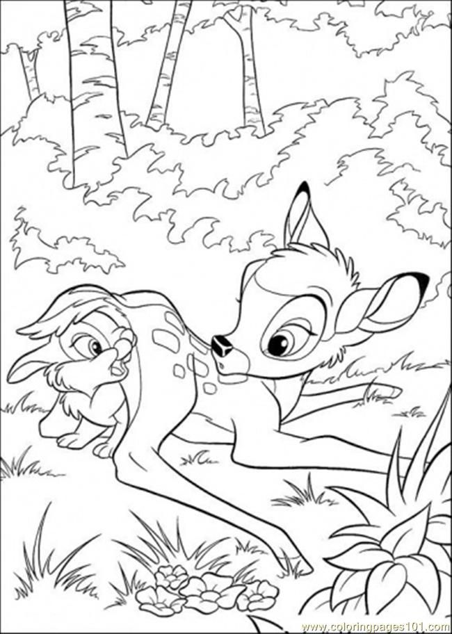 Coloring Pages Thumper Behind Bambi (Cartoons > Bambi) - free 