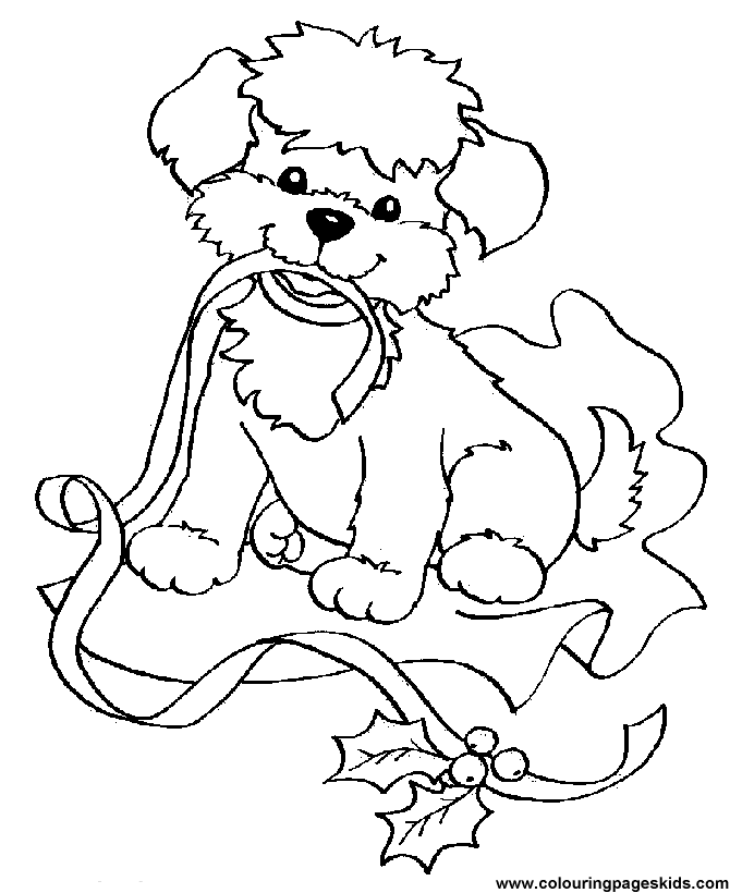 christmas coloring pages puppy and ribbon for kids to print 