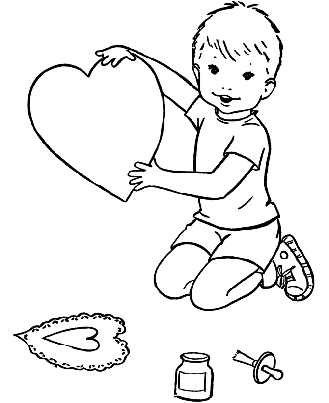 Valentine's Day Hearts Coloring Pages - Boy making Valentine Heart 