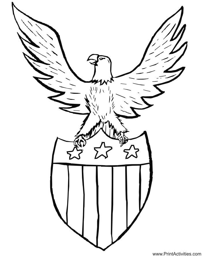 Eagle Coloring Page | An Eagle Atop a Patriotic Shield