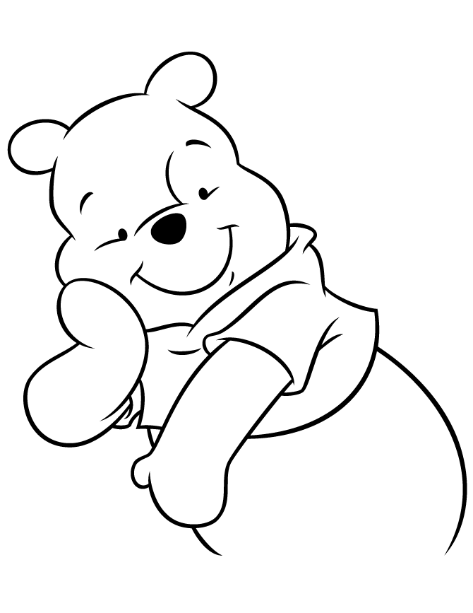 Cute Pooh Bear Hand On Cheek Coloring Page | Free Printable 