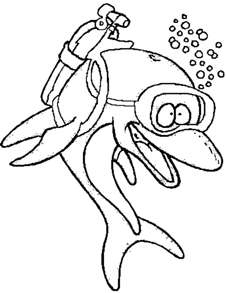 Dolphin Diver Coloring Page for Kids - Free Printable Picture