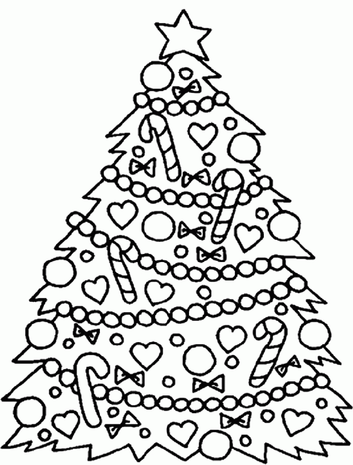 Tree Coloring Pages : Christmas Tree With Decoration Beautiful 