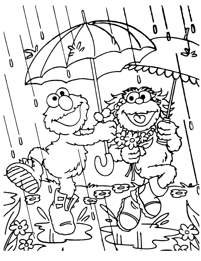 Elmo And Zoe Rainy Day Coloring Page | Free Printable Coloring Pages
