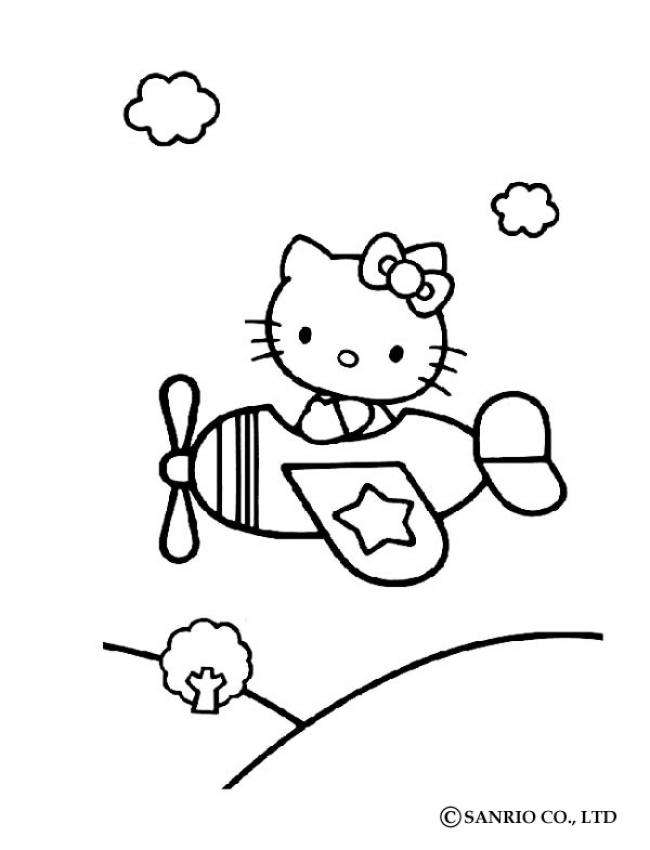 HELLO KITTY coloring pages - Hello Kitty in airplane