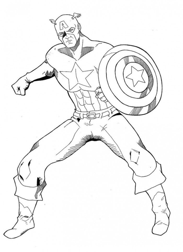Captain America With Shield Coloring Page | Kids Coloring Page