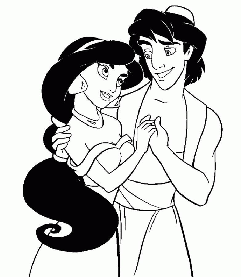 Download Aladdin Hugs Princess Jasmine In Disney Movie Coloring 