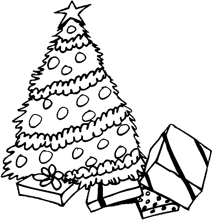 Free Printable Christmas Tree and Presents Coloring Page For Kids
