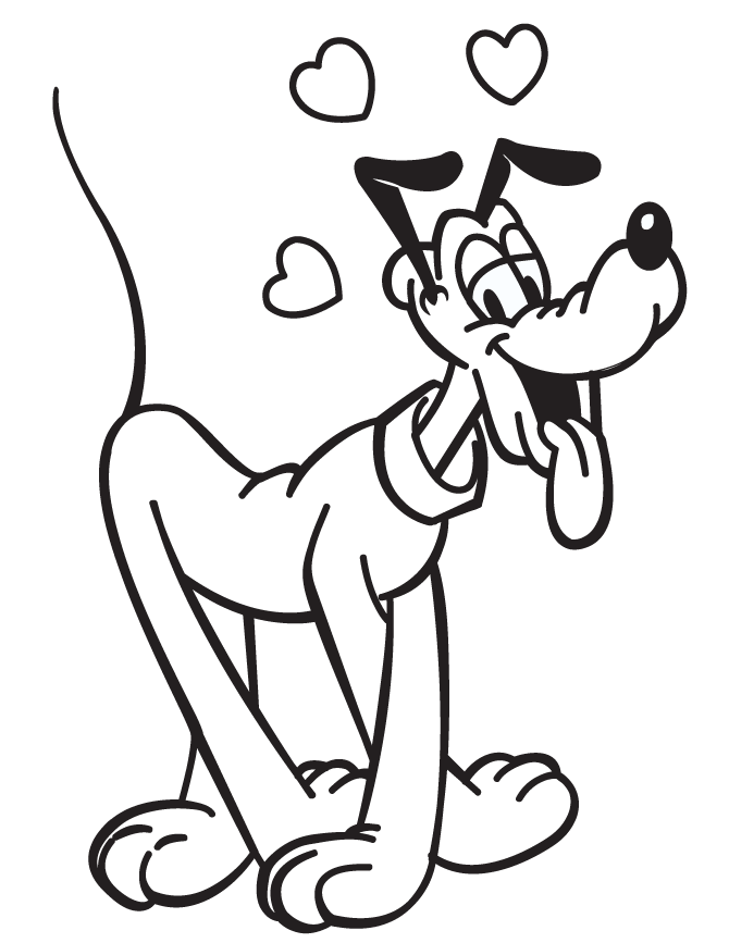 Pluto Dog Valentine Coloring Page | HM Coloring Pages