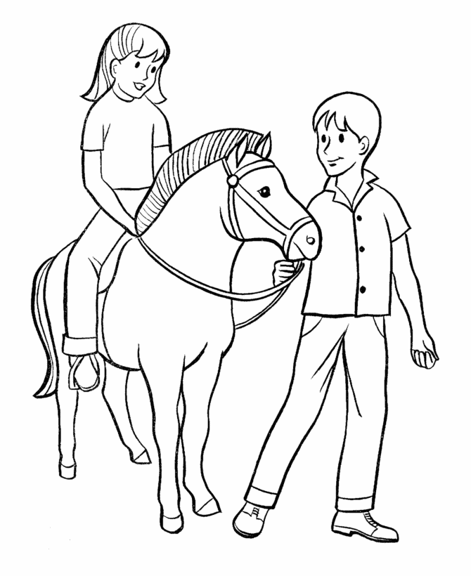 Horse Coloring Pages | Boy and Girl with Pony Coloring Page 