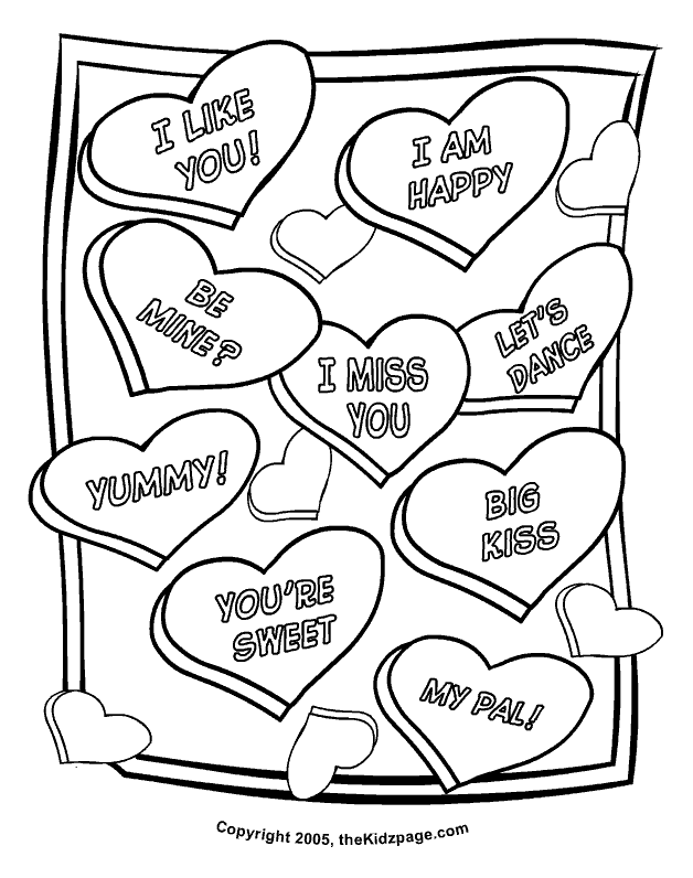 Valentine's day coloring page with hearts