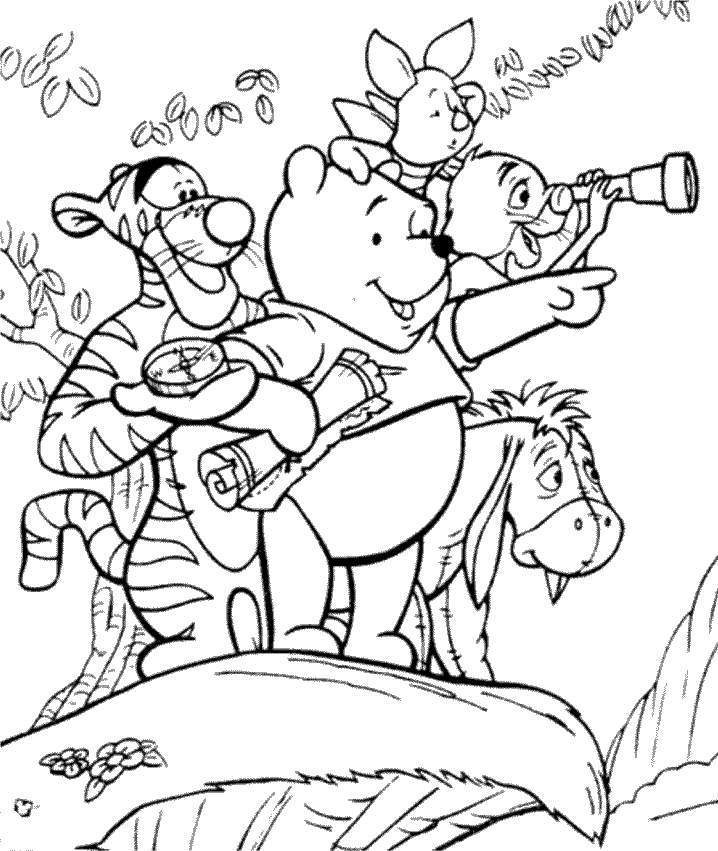 Cute Cartoon Pooh Piglet With Eeyore And Tiger Coloring Pictures
