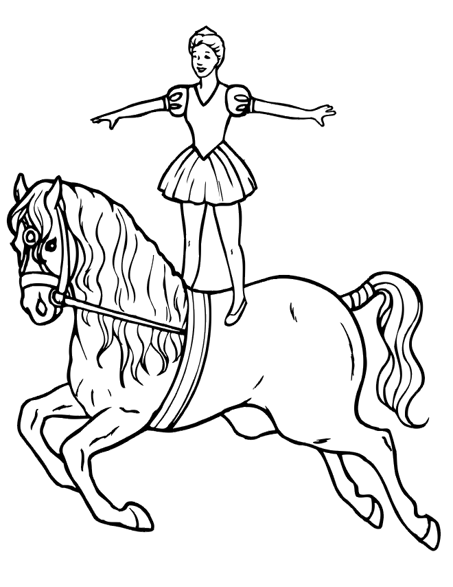 Horse Coloring Page | Girl Standing On Circus Horse
