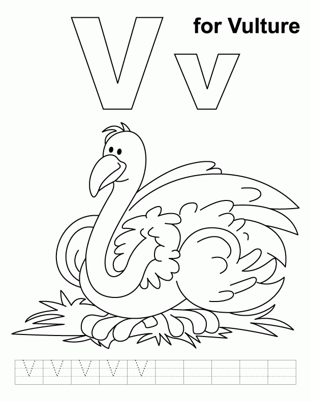 V for vulture coloring page with handwriting practice | Download 