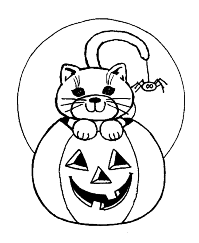 Scary Halloween Coloring Page - Cat and Spider Halloween - Free 