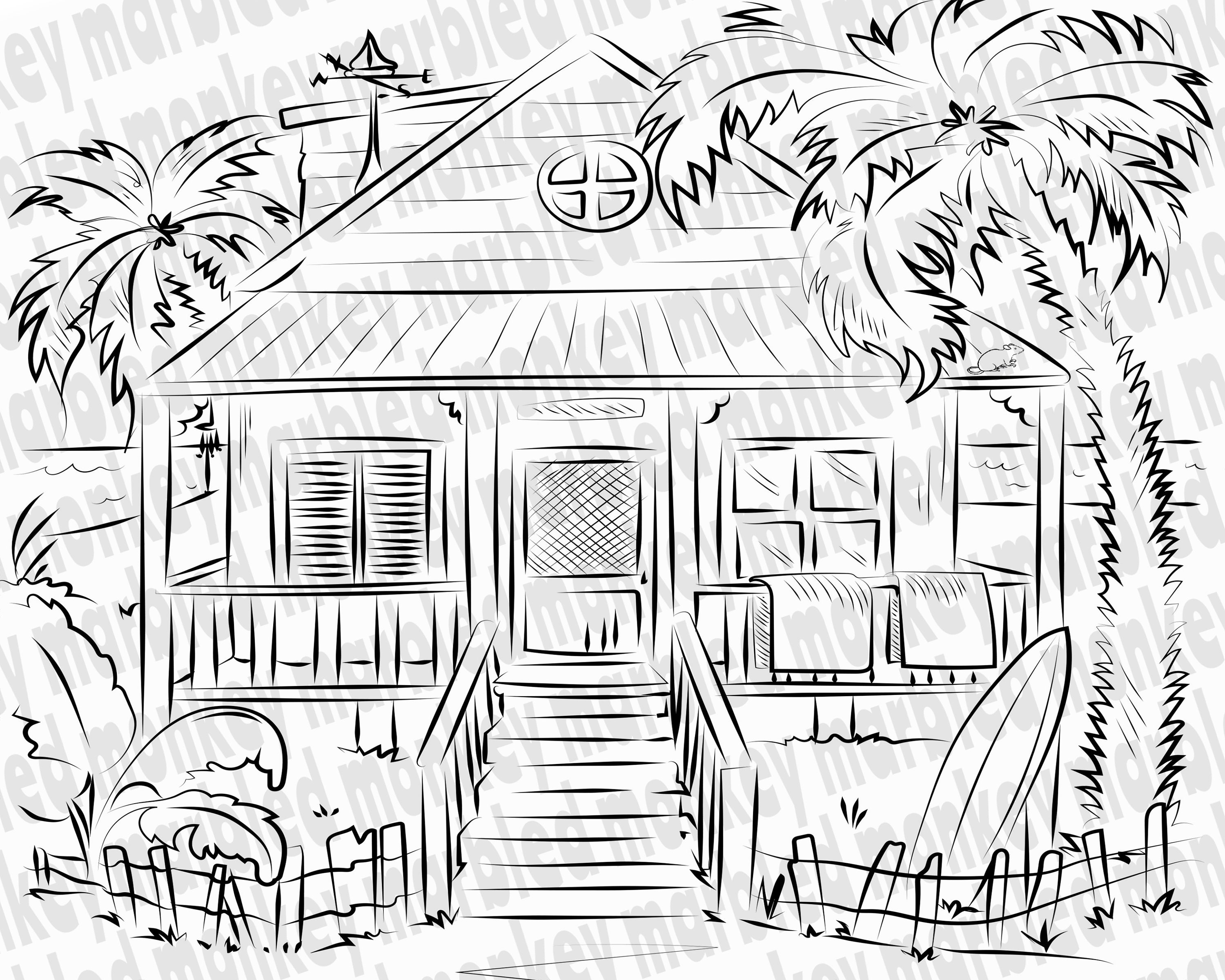 Beach House Printable Adult Coloring Page Coloring Book - Etsy