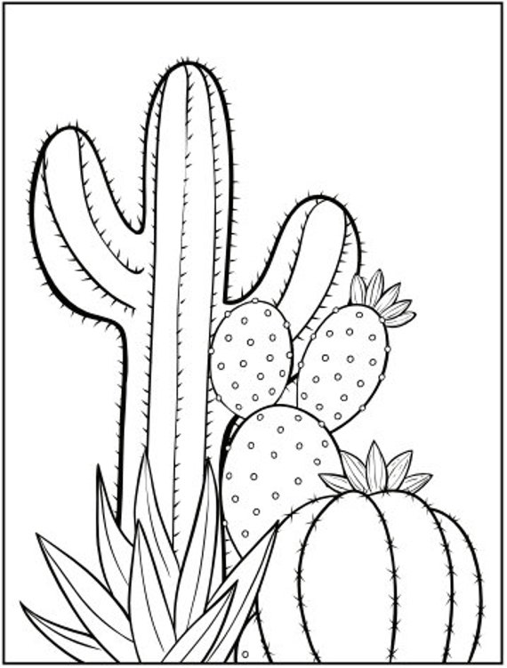 Cactus Coloring Pages - Etsy