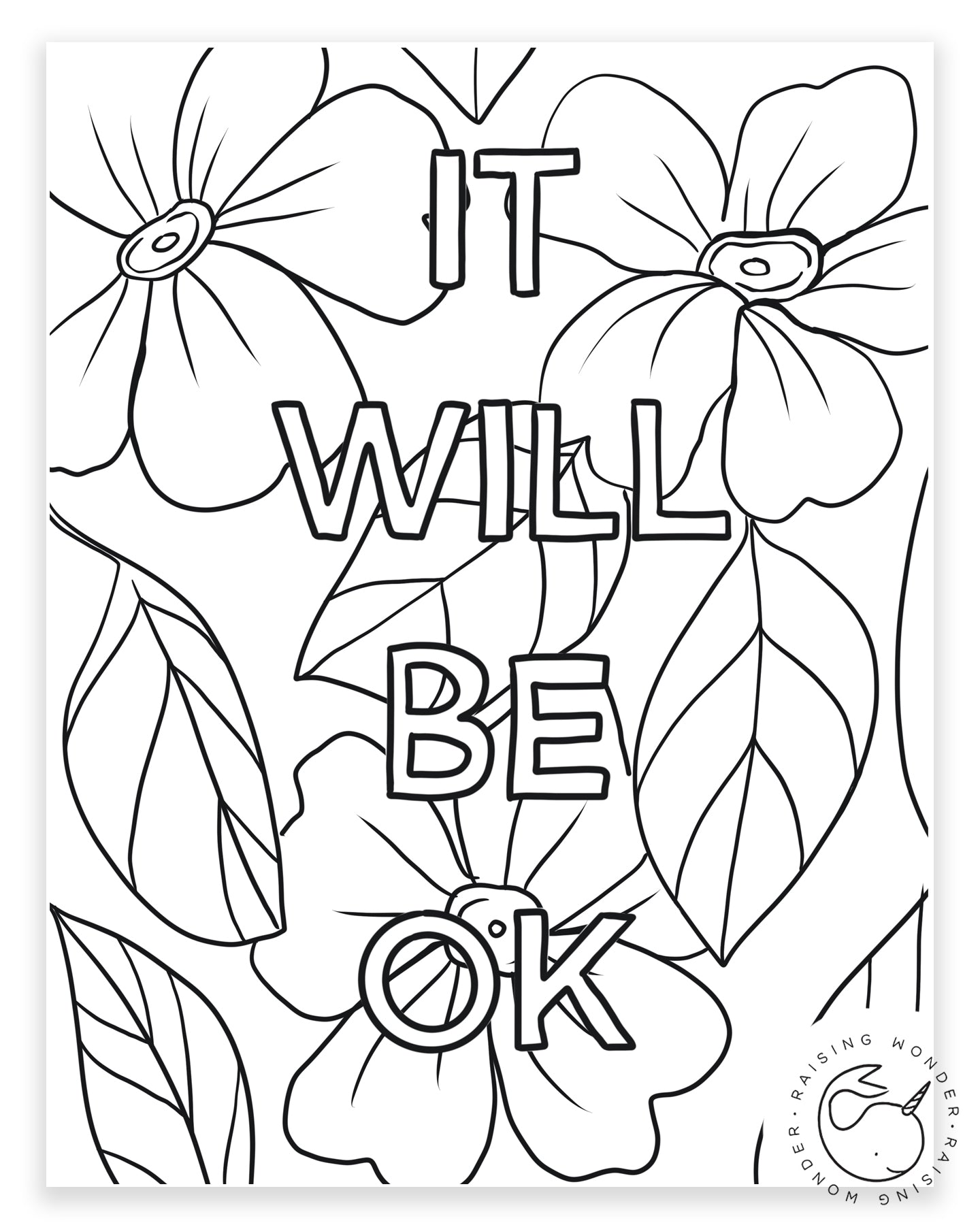 Single Coloring Page-It Will Be OK – Sarah Jane Studios