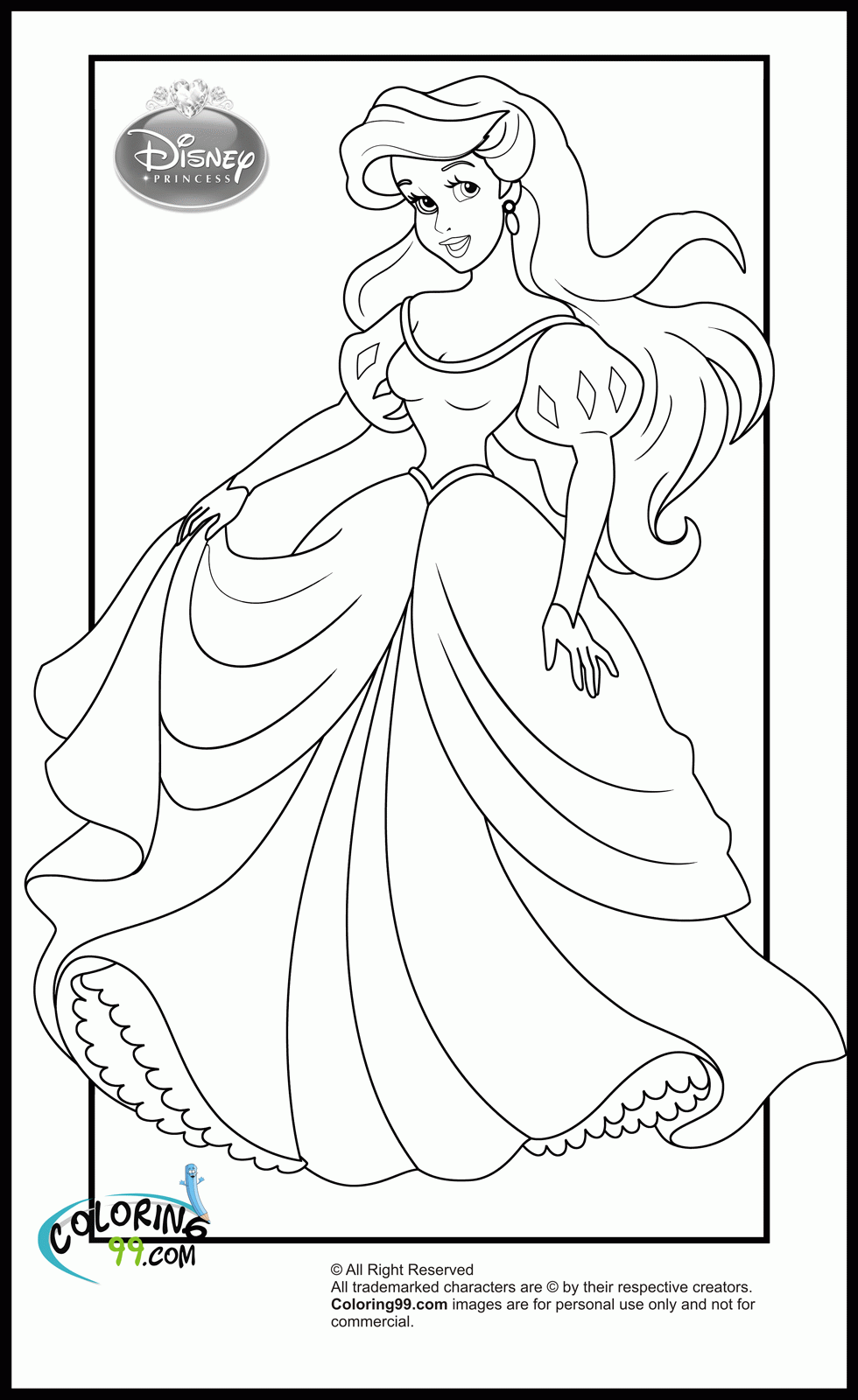 Disney Princess Coloring Pages Ariel In A Dress   Coloring Home