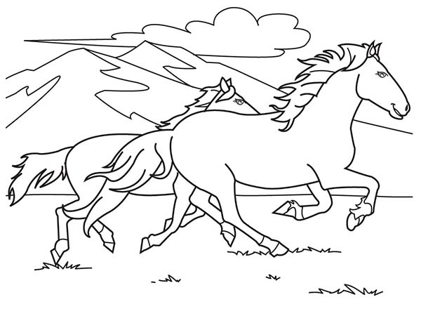 Two Horses Running On The Hill Coloring Page - Download & Print Online Coloring  Pages for Free | Color Nimbus
