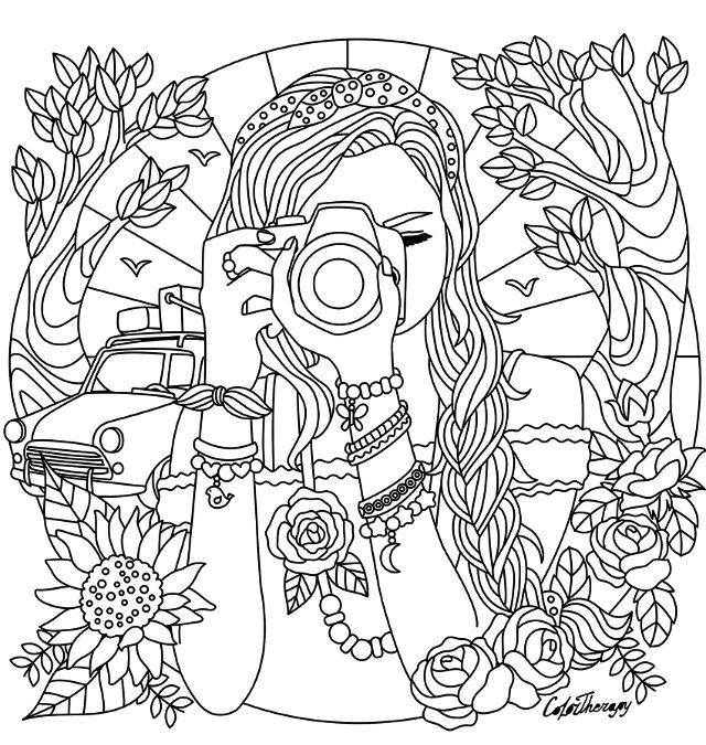 Girl with a camera coloring page | Detailed coloring pages, Coloring pages  for teenagers, Cute coloring pages